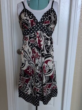 Sleeveless Floral Paisley Mix Dress in Blue, Cream & Burgundy
